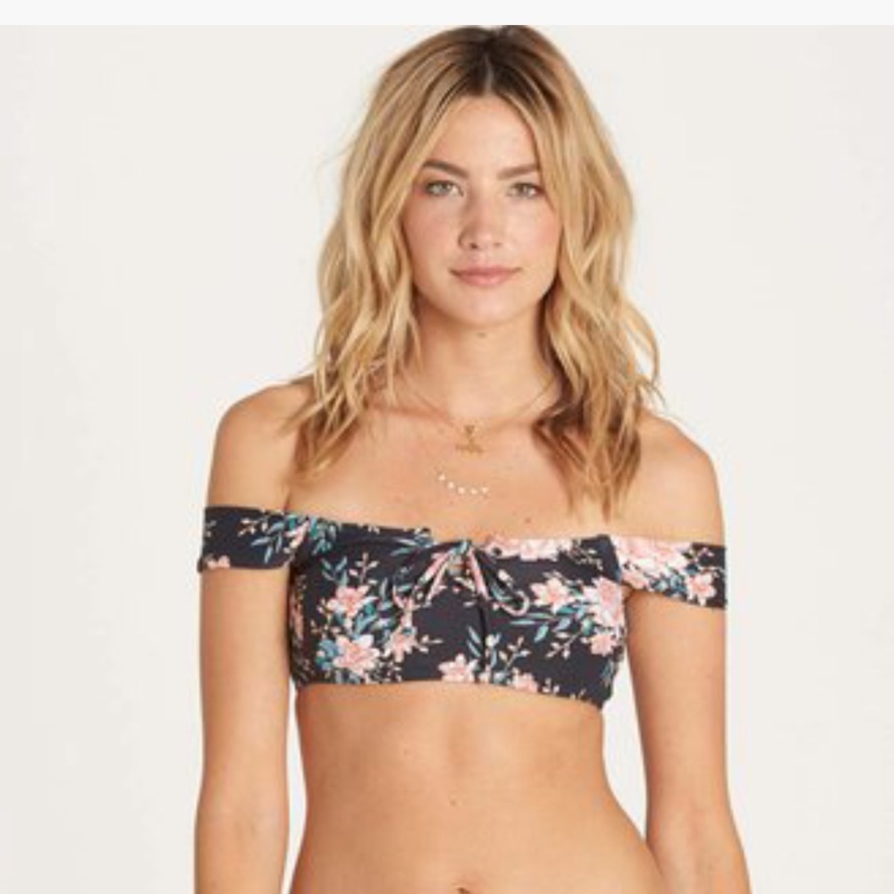 Lace-Up, Off Shoulder Bikini Top (Pink Print)